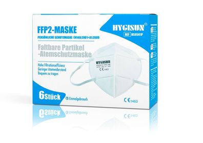 Hygisun FFP2-Masken ohne Ventil, 6STK