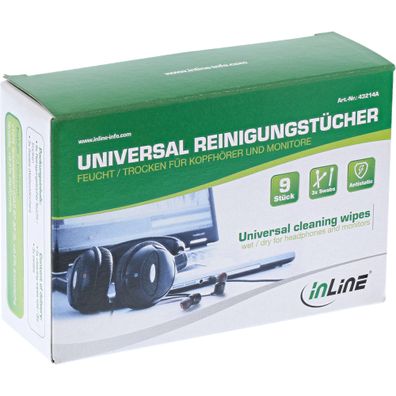 InLine® Universal Reinigungstücher nass/ trocken für Kopfhörer und Monitore