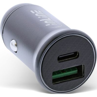 InLine® USB KFZ Stromadapter Power Delivery, USB-A + USB Typ-C, grau