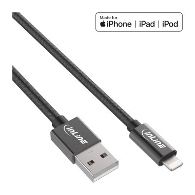 Lightning USB Kabel, für iPad, iPhone, iPod, schwarz/ Alu, 2m MFi-zertifiziert