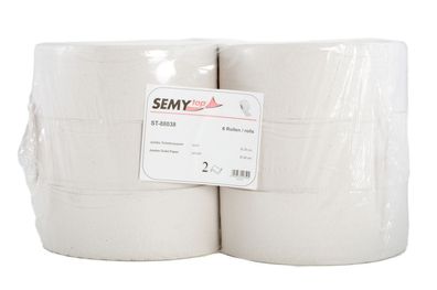 Jumbo Toilettenpapier SEMYtop - 2 - lagig - Recycling - 6 Rollen - weiß