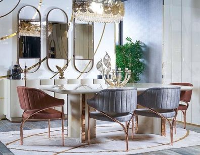 Stühle Stuhl Polster Modernes Set Design Lampe Holz Textil Metall