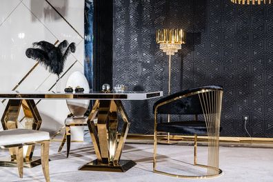 Modernes Esszimmer Stuhl Luxus Designer Edelstahl Elemente Textil Neu