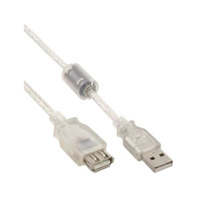InLine® USB 2.0 Verlängerung, Stecker / Buchse, Typ A, transparent, mit Ferritke