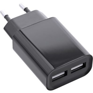 InLine® USB Ladegerät DUO, Netzteil 2-fach, Stromadapter, 100-240V zu 5V/2.1A, s