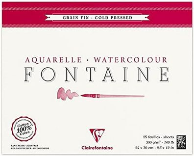 Clairefontaine 96414C Malblock, 4-seitig verleimt Aquarellpapier Feinkörnig, Fonta...