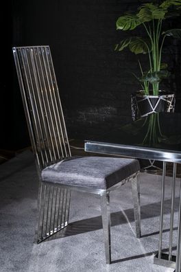 Esszimmer Stuhl grau Luxus stuhl Metall mit Textil Stühle Stil Modern