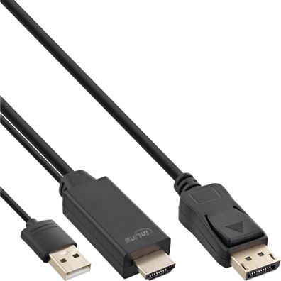 InLine® HDMI zu DisplayPort Konverter Kabel, 4K, schwarz/ gold, 3m