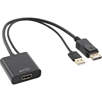 InLine® HDMI BU zu DisplayPort ST Konverter Kabel, 4K, schwarz/ gold, 0,3m