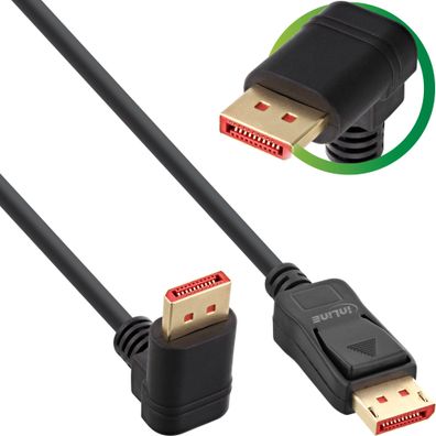 InLine® DisplayPort 1.4 Kabel, 8K4K, nach unten gewinkelt, schwarz/ gold, 2m