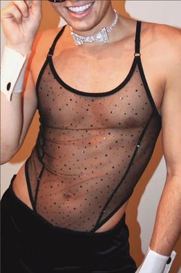 Herren Netz Overall See Through Sling-Thong Bodysuit Sexy Lingerie Clubwear S-3XL
