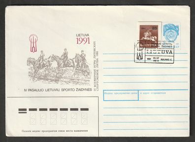 Ganzsache Litauen Umschlag mit Überdruck 1991 Stempel Kaunas
