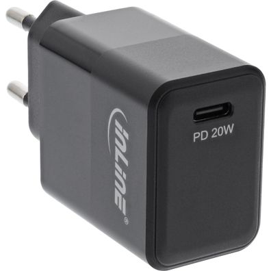 InLine® USB PD Netzteil Ladegerät Single USB Typ-C, Power Delivery, 20W, schwarz