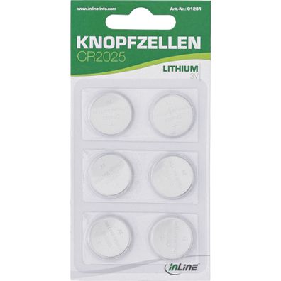 InLine® Knopfzellen, 3V Lithium, CR2025, 6er Pack