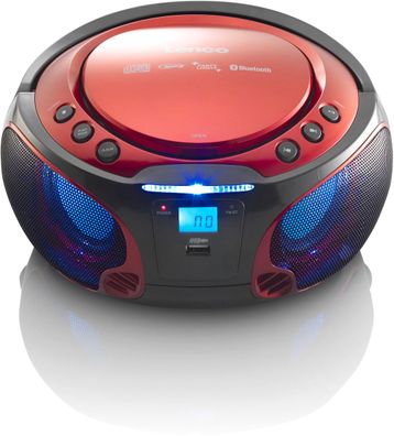 Lenco SCD-550RD CD-Radio mit MP3, USB, BT, Lichteffekte (Rot)