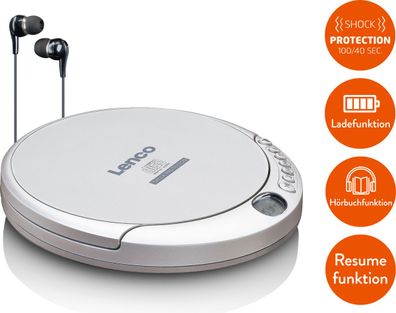 Lenco CD-201SI portabler CD Player/ Discman (Silber)