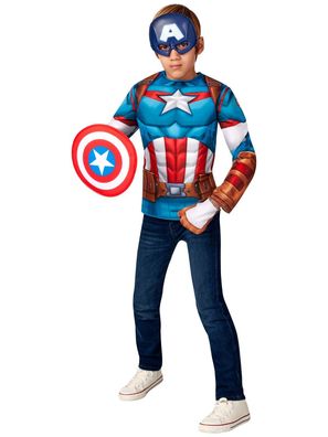 Rubies 40332 - Captain Ameri Kostüm Set, 3 tlg. Marvel Avengers - ca. 7-10 Jahre