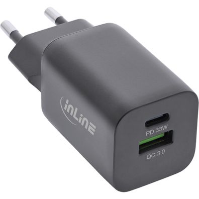 InLine® USB Netzteil, Ladegerät, USB-A + USB Typ-C, 33W, Power Delivery + Quick