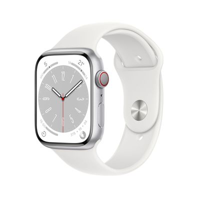 Apple Watch 8 Cell 45mm Silver Alu Sport Band White