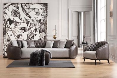 Sessel 1 Sitzer Couch Polster Luxus Design Textil mit Kunstleder Sofas