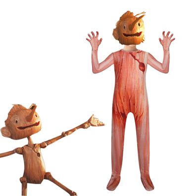 Cartoon Pinocchio Cosplay Jumpsuit Kinder Halloween Onesie Party Decor Bodysuit Set