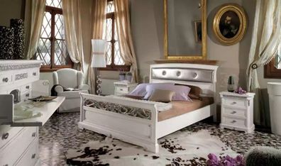 Bett 2x Nachttische 3 tlg. Schlafzimmer Set Designer Luxus Betten Weiß