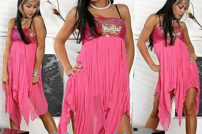Sexy Miss Damen Bandeau Mini Kleid Pailletten Dress pink XS 32/34 oder Rock