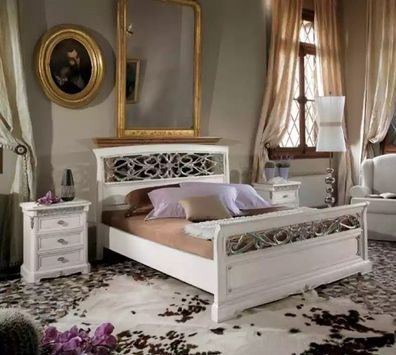 Schlafzimmer Set Bett 2x Nachttische 3 tlg. Set Designer Luxus Betten