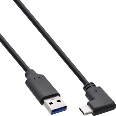 InLine® USB 3.2 Kabel, USB Typ-C Stecker gewinkelt an A Stecker, schwarz, 0,3m