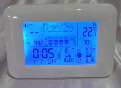 Auriol 289081 Funk Wetterstation LCD Display Wettervorhersage Funkuhr Mond Weiß