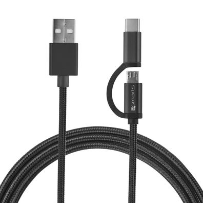 4smarts Micro-USB und USB-C Kabel ComboCord 1m, Schwarz, 5er VPE