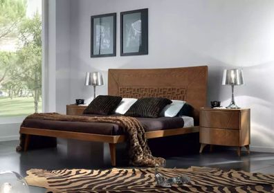 Schlafzimmer Set Bett 2x Nachttische Design Luxus Betten braun 3tlg.
