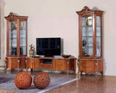 Klassischer TV-Ständer Luxus 2x Vitrine Wohnzimmer Möbel Wohnwand Holz