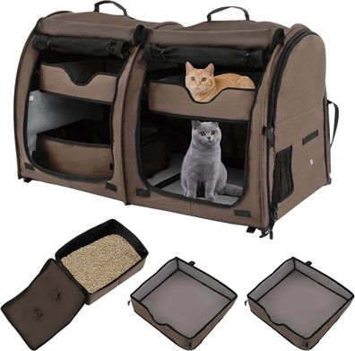 Transporttasche Katze und Hunde, Faltbare Doppelte Abteilung Transportbox