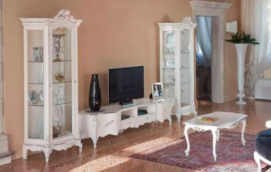 Weiße Wohnzimmer Wohnwand Luxus Möbel TV-Ständer 2x Vitrinen Couchtisch