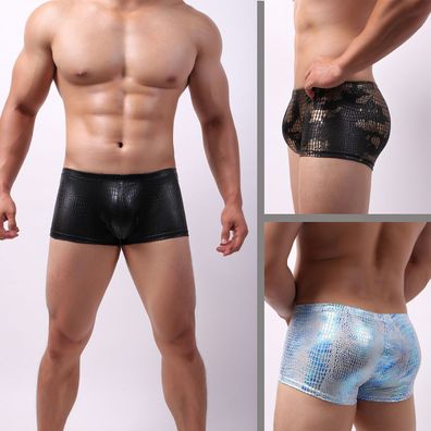 Herren Wetlook PU Shorts Erotische Nachtclub Boxer Atmungsaktiv Low Rise Unterhose