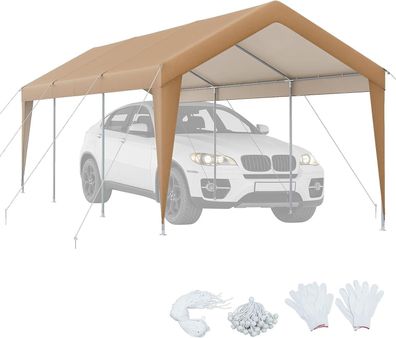 Carport Zeltgarage, Maße: 301 x 600 x 285 cm, tragbares Garagenzelt ohne Seitenwänden