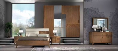 Schlafzimmer Set 6tlg. Luxus Bett 2x Nachttische Kleiderschrank Holz Neu