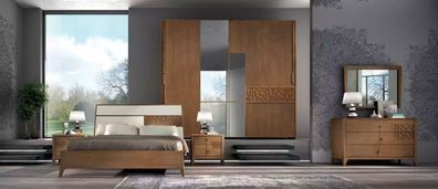 Schlafzimmer Set 6tlg. Luxus Bett 2x Nachttische Kleiderschrank Holz Neu