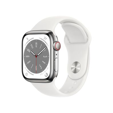 Apple Watch 8 Cell 41mm Silver Steel Sport Band White
