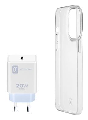 Cellularline Starter Kit Charger + Case f. iPhone 14 Plus, Trans