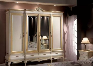 Klassischer Luxus Weißer Viertüriger Schlafzimmerschrank Holzmöbel Neu