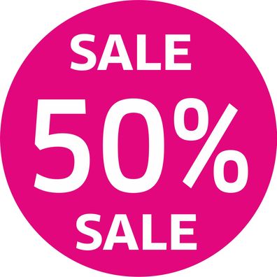 50% SALE Aufkleber Schaufenster Rabatt Ausverkauf Schlussverkauf SSV WSV % pink