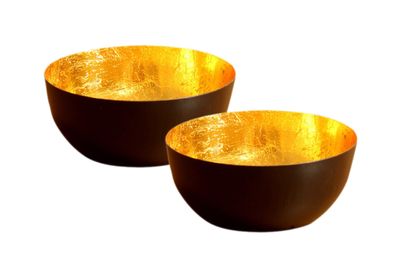 Metall Kerzenhalter 13 cm schwarz / gold - 2er Set - Kerzen Schale Tisch Deko