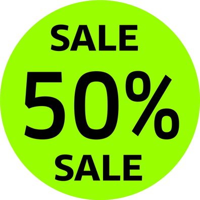 50% SALE Schaufenster Rabatt Ausverkauf Schlussverkauf SSV WSV Aufkleber grün