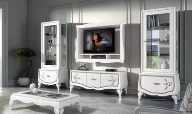 Design Wohnzimmer Set Vitrine 2x TV-Rahmen Wandregal Wohnwand 4tlg.