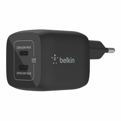 Belkin 45W Dual USB-C GaN Ladegerät Power Deliver, PPS, blk