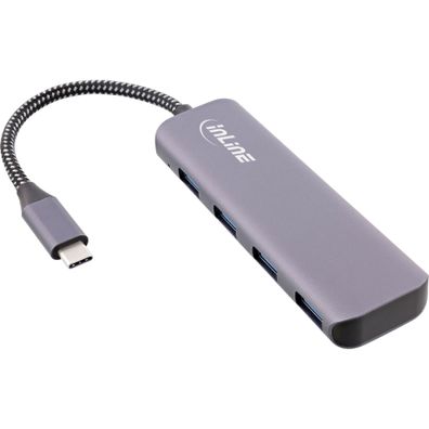 InLine® USB 3.2 Hub, USB Typ-C zu 4x USB A 10Gb/ s, Metallgehäuse, grau