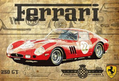 Top-Schild mit Kordel, 20x30 cm, Ferrari 250 GT, Sportwagen, Italien, Kult, neu & ovp