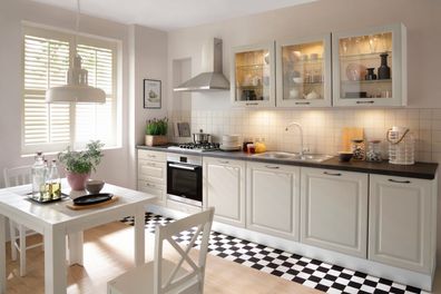 Klassische Einbauküche, Küchenzeile Alabaster matt MDF Fronten 300 cm erweiterbar